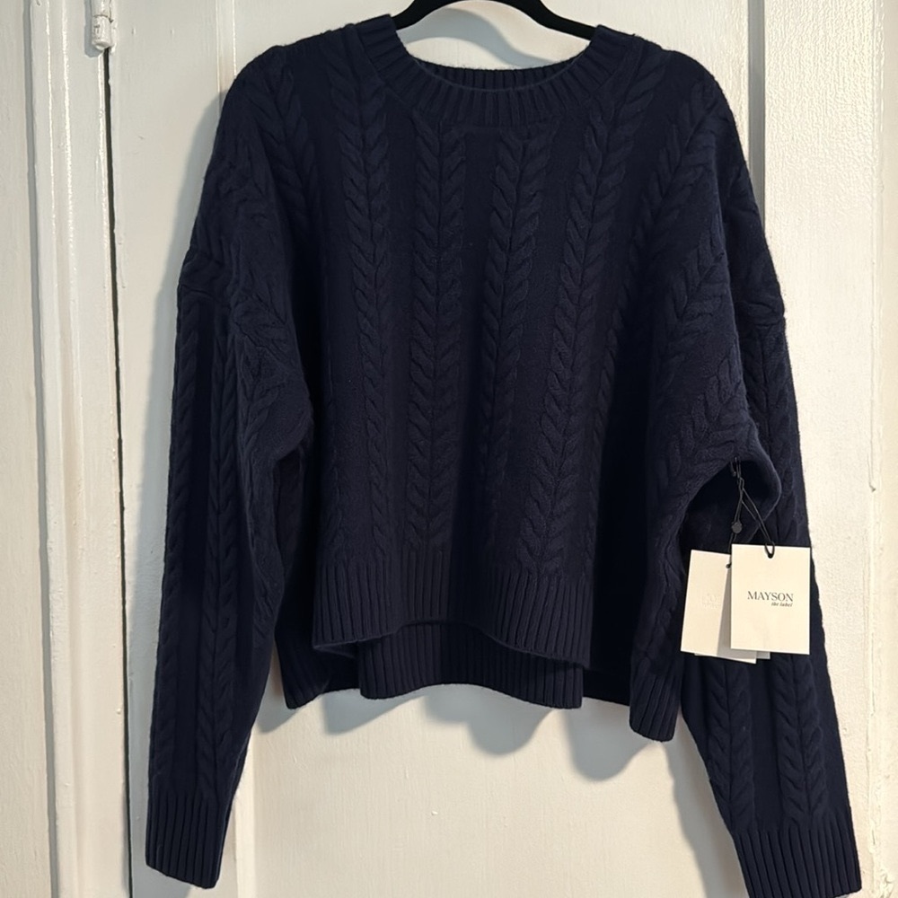 NWT Navy Boxy Cable Sweater sz XL Mayson the Label
